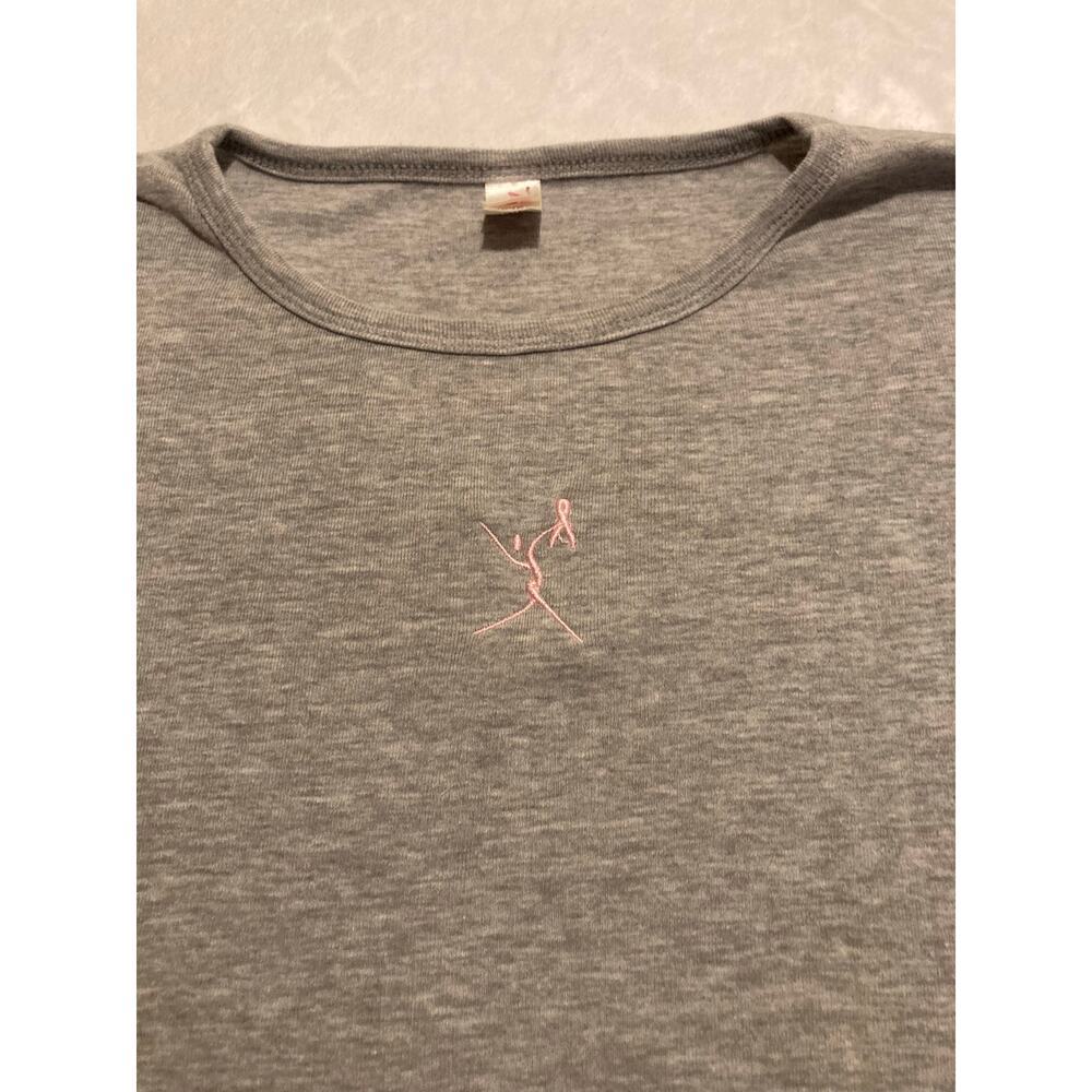 Anvil Women Gray Long Sleeve Shirt Pink Embroidery Size XL - Picture 2 of 9